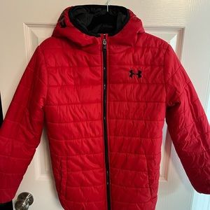 Under armour boys size 14-16 red puffer coat jacket - heat gear